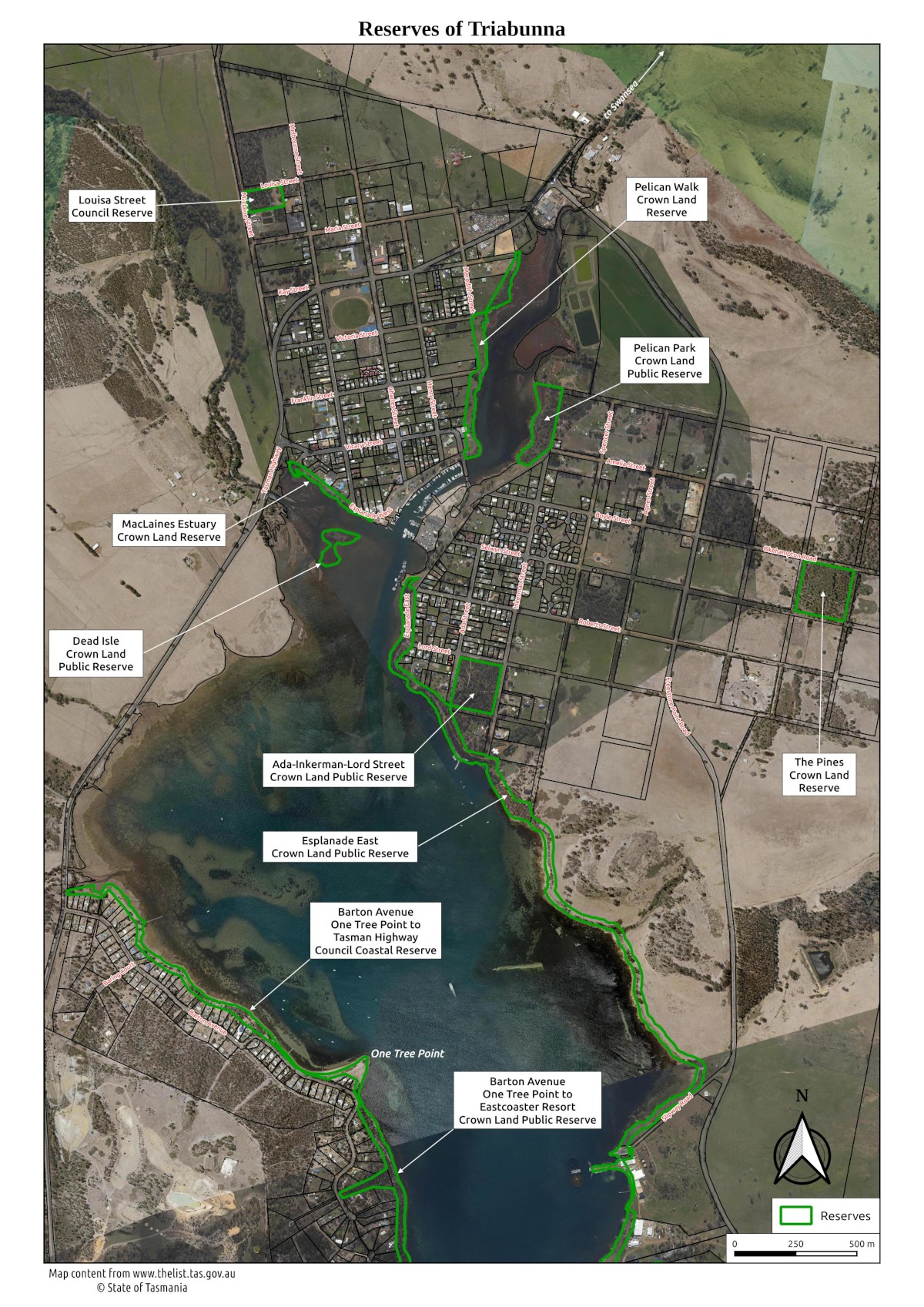 map of the Triabunna Reserves